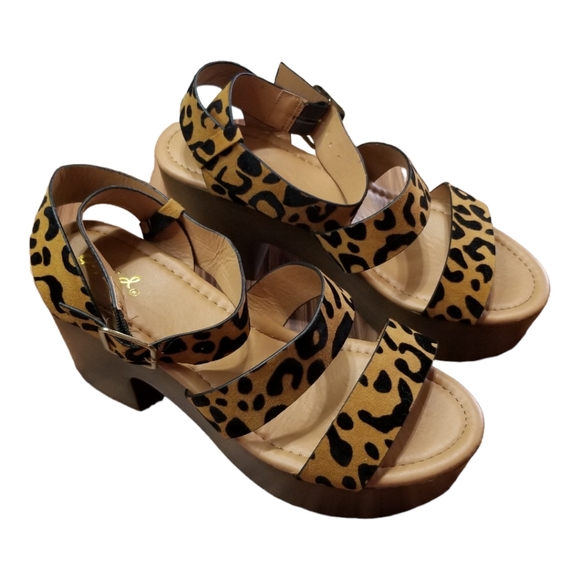 New Qupid Triple Band Open Toe Chunky Faux Leopard Suede Platform Heels … - Picture 5 of 14